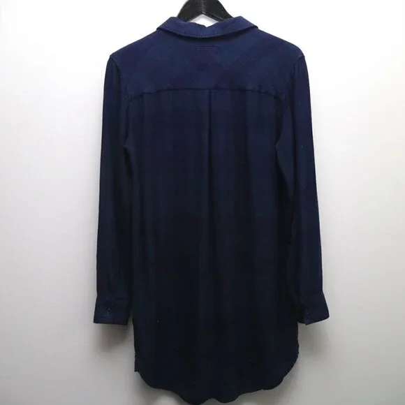 Rails Bianca Long-Sleeve Plaid Flannel Dark Blue Shirt Mini Button Down - Picture 7 of 9